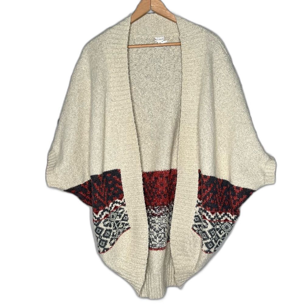 Hem & Thread Western Fair Isle Knit Open Front Cocoon Cardigan Sweater S/M